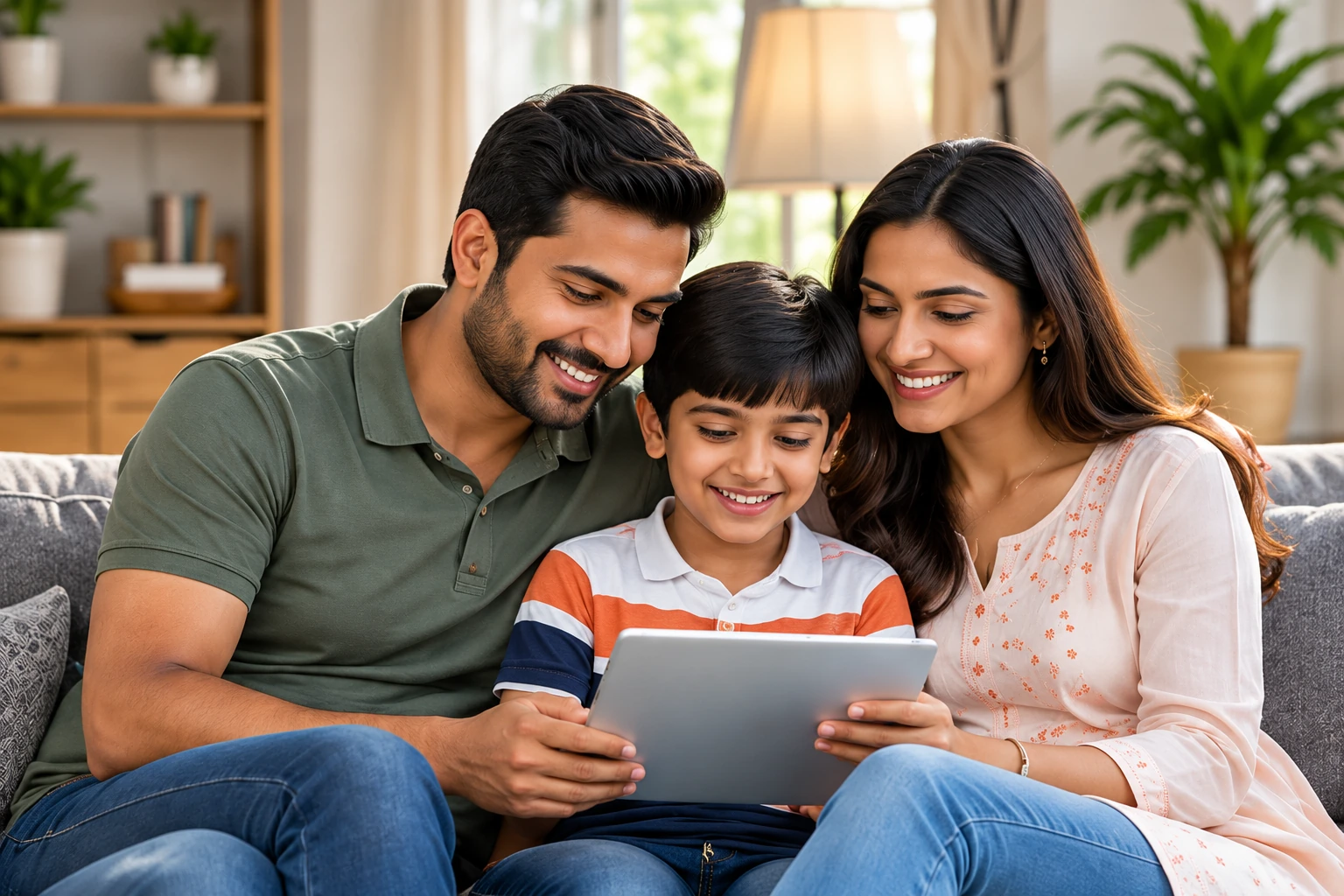 Illustrative family spending time together at home